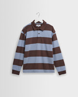 wax london men's Hartley - Brown And Blue Block Stripe Long-Sleeve Polo