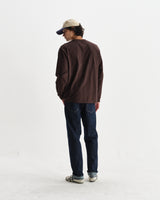 wax london men's Hayden - Dark Brown Textured Organic Cotton Long Sleeve T-Shirt