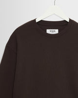 wax london men's Hayden - Dark Brown Textured Organic Cotton Long Sleeve T-Shirt