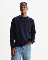 wax london men's Hayden - Navy Textured Organic Cotton Long Sleeve T-Shirt