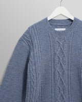 wax london men's Hyatt - Light Blue Brush Cable Knit Crewneck Jumper