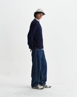 wax london men's Hyatt - Navy Brush Cable Knit Crewneck Jumper