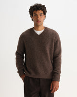 wax london men's Kemp - Brown Brushed Fluffy V-Neck Jumper