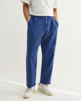 wax london men's Kurt - Indigo Textured Organic Dobby Cotton Relaxed Fit Trousers