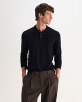 wax london men's Lawrie - Navy Long-Sleeve Knitted Polo