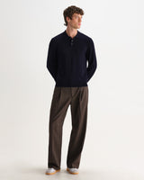 wax london men's Lawrie - Navy Long-Sleeve Knitted Polo