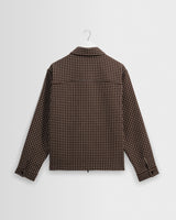 wax london men's Lytton - Brown And Ecru Hash Check Zip Overshirt
