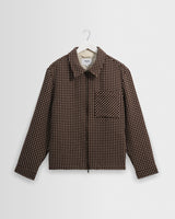 wax london men's Lytton - Brown And Ecru Hash Check Zip Overshirt