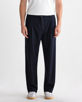 wax london men's Malham - Dark Navy Wool Blend Stripe Trouser