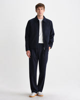 wax london men's Malham - Dark Navy Wool Blend Stripe Trouser