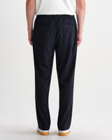 wax london men's Malham - Dark Navy Wool Blend Stripe Trouser