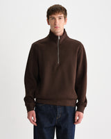 wax london men's Maverick - Brown Half Zip Rib Jersey Sweatshirt