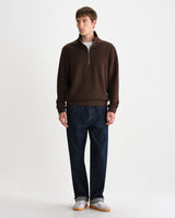 wax london men's Maverick - Brown Half Zip Rib Jersey Sweatshirt