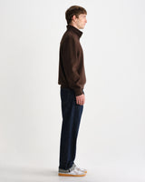 wax london men's Maverick - Brown Half Zip Rib Jersey Sweatshirt