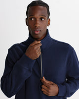 wax london men's Maverick - Dark Navy Half Zip Rib Jersey Sweatshirt