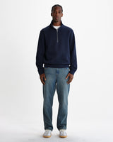 wax london men's Maverick - Dark Navy Half Zip Rib Jersey Sweatshirt