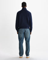 wax london men's Maverick - Dark Navy Half Zip Rib Jersey Sweatshirt