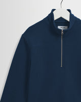 wax london men's Maverick - Dark Navy Half Zip Rib Jersey Sweatshirt