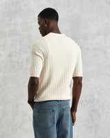 wax london men's Naples - Ecru Diamond Stripe Knitted Polo