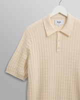 wax london men's Naples - Ecru Diamond Stripe Knitted Polo