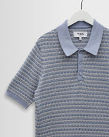 wax london men's Naples - Light Blue Mini Geometric Knitted Polo