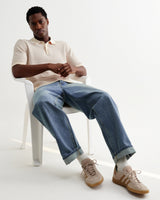 wax london men's Naples - Natural Mini Geometric Knitted Polo