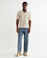 wax london men's Naples - Natural Mini Geometric Knitted Polo