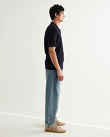 wax london men's Naples - Navy Retro Diamond Knitted Polo