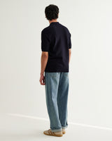 wax london men's Naples - Navy Retro Diamond Knitted Polo