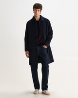 wax london men's Oban - Brown And Navy Geometric Long-Sleeve Knitted Polo
