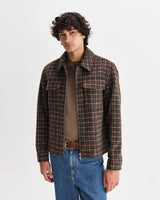 wax london men's Osier - Navy And Brown Drawn-Check Italian Wool Jacket