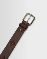 wax london men's Paton - Brown Embroidered Leather Belt