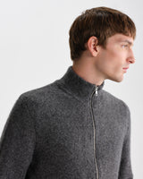 wax london men's Ranwell - Charcoal Fluffy Wool Blend Zip Funnel Jumper