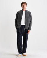 wax london men's Ranwell - Charcoal Fluffy Wool Blend Zip Funnel Jumper