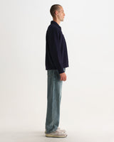 wax london men's Reeve - Washed Navy Loopback Organic Cotton Collared Sweatshirt