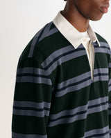 wax london men's Rowhill - Bottle Green And Blue Mirror Stripe Loopback Rugby Shirt