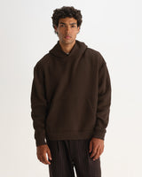 wax london men's Rydal - Dark Brown Brushed Loopback Cotton Hoodie