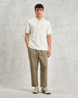 wax london men's Shore - Ecru Textured Organic Cotton Polo Shirt