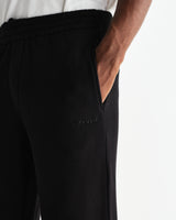 wax london men's Ska - Black Embroidered Logo Loopback Cotton Joggers