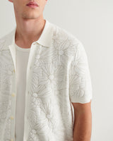 wax london men's Tellaro - Ecru Flower Jacquard Shirt