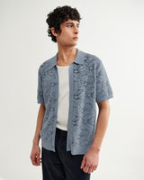 wax london men's Tellaro - Light Blue Flower Jacquard Shirt