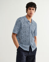 wax london men's Tellaro - Light Blue Flower Jacquard Shirt