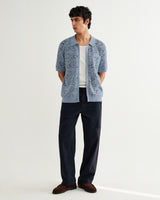 wax london men's Tellaro - Light Blue Flower Jacquard Shirt