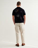 wax london men's Tellaro - Navy And Multicolour Shapes Embroidered Shirt