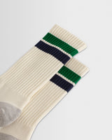wax london men's Thorpe - Ecru And Green Block Stripe Sports Socks