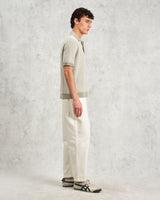 wax london men's Turin - Light Khaki Ladder Stripe Knitted Cotton Polo