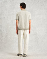 wax london men's Turin - Light Khaki Ladder Stripe Knitted Cotton Polo