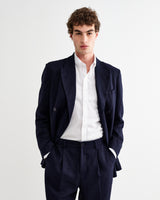 wax london men's Vigo - Navy Linen Double-Breasted Blazer