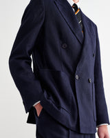 wax london men's Vigo - Navy Linen Double-Breasted Blazer