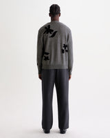 wax london men's Walker - Grey And Black Felted Applique Knit Cardigan